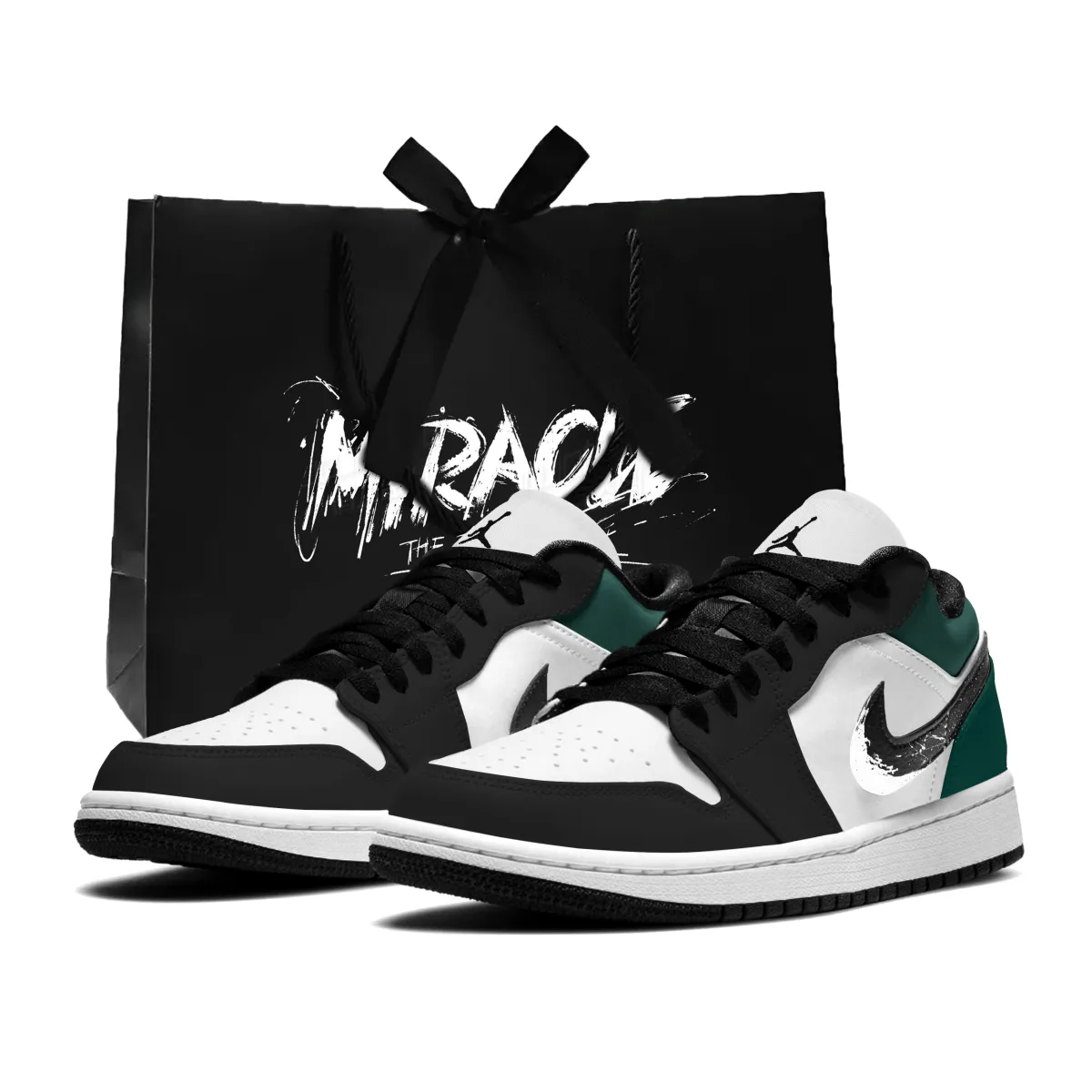 Jordan Air Jordan 1 Low Abrasion Resistant Low top Vintage Basketball Shoes Unisex Black Green