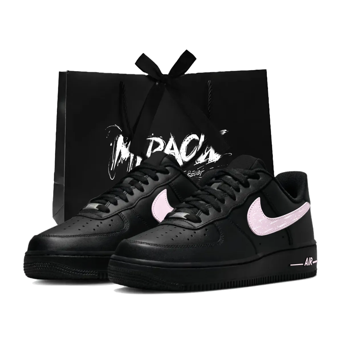 Nike Air Force 1 Slip Resistant Abrasion Resistant Low top Skateboard Shoes Unisex Black Pink