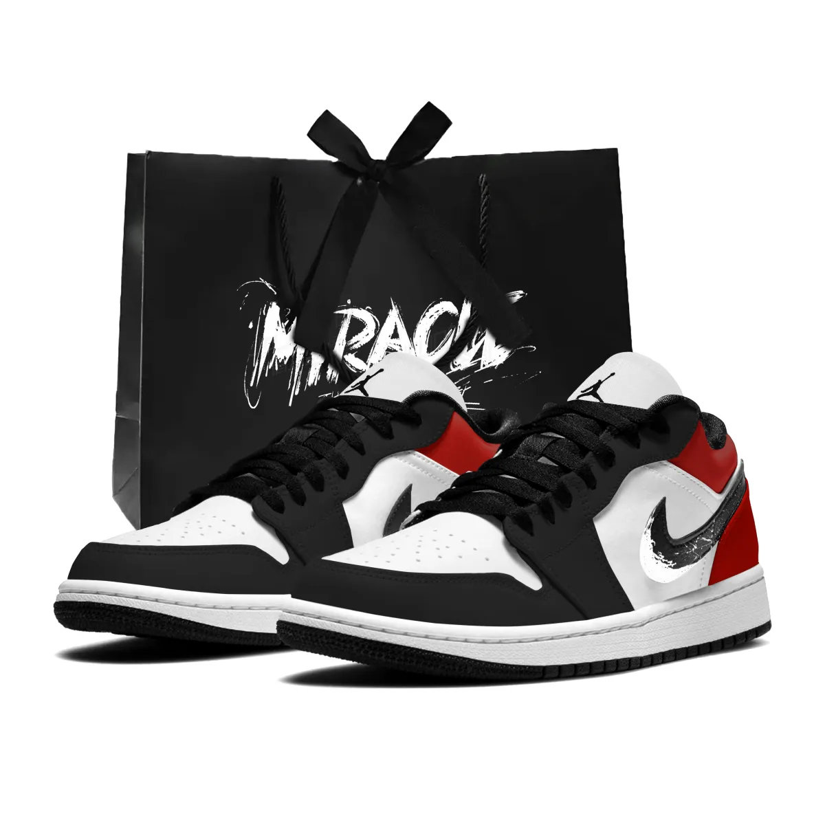 Jordan Air Jordan 1 Low Abrasion Resistant Low top Vintage Basketball Shoes Unisex Black Red