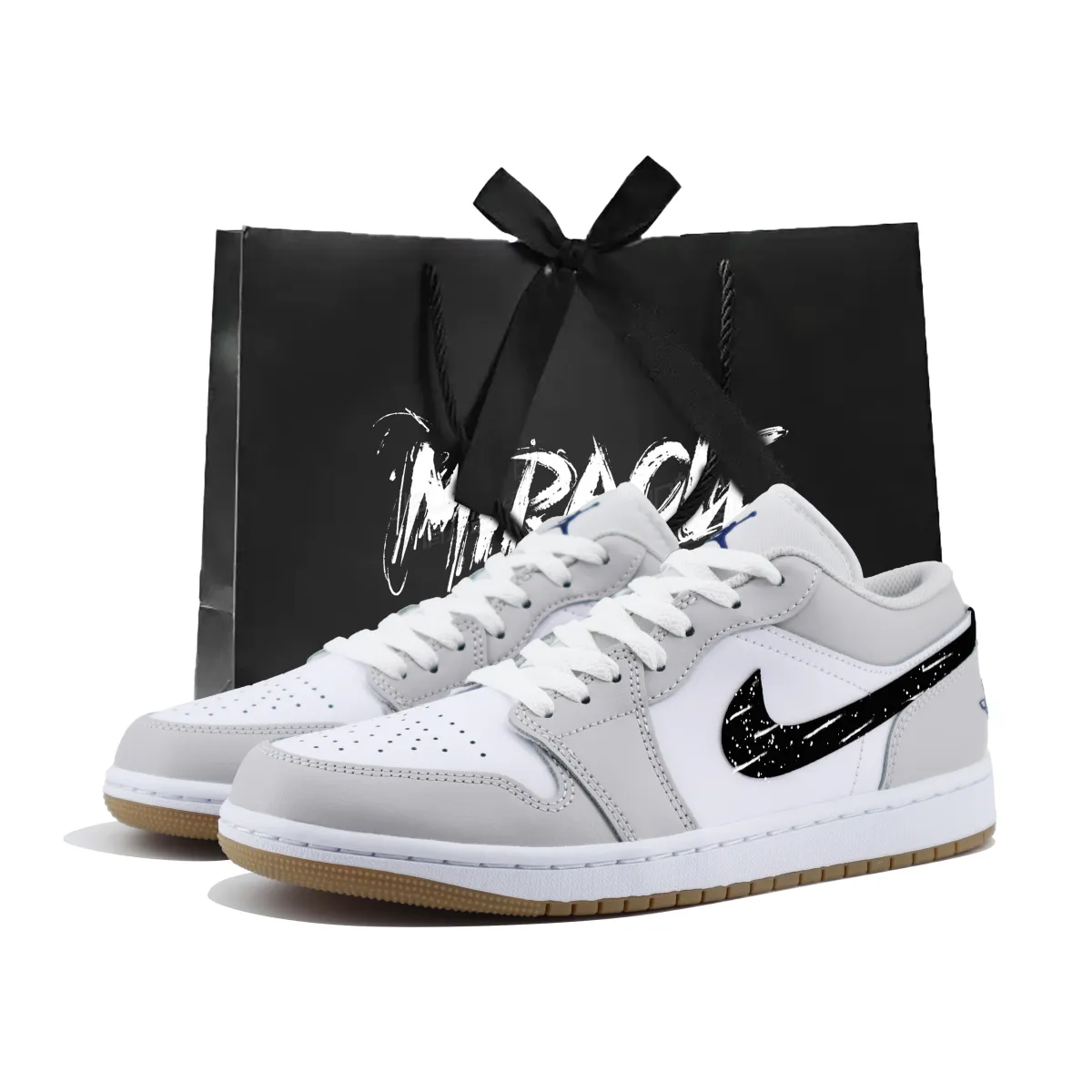 Jordan Air Jordan 1 Slip Resistant Abrasion Resistant Low top Vintage Basketball Shoes Unisex White Gray