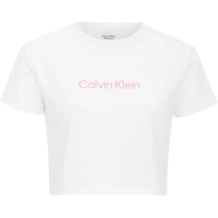 Calvin Klein Crop Tops Women's White Crew Neck Moderate