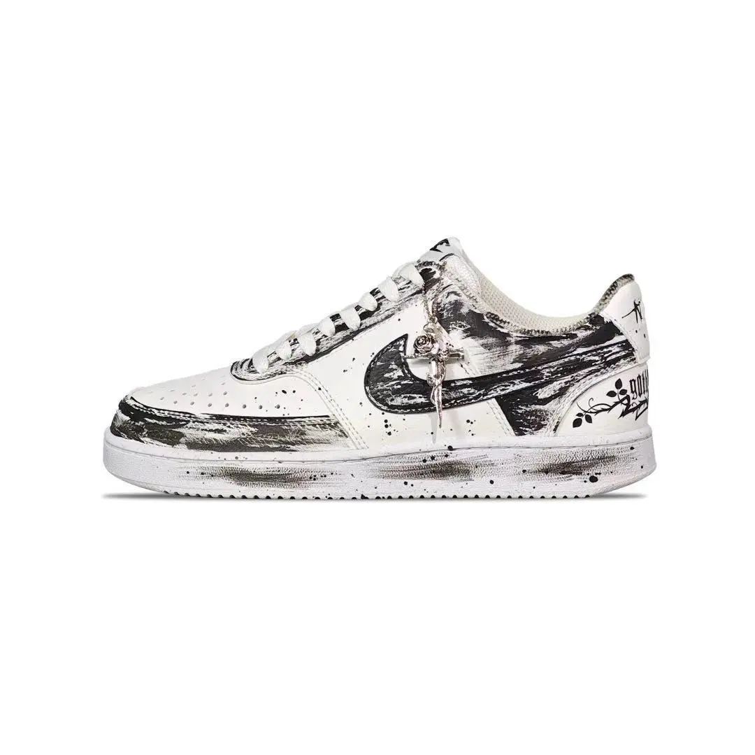 Nike Court Vision 1 Slip Resistant Abrasion Resistant Low top Skateboard Shoes Unisex Black White