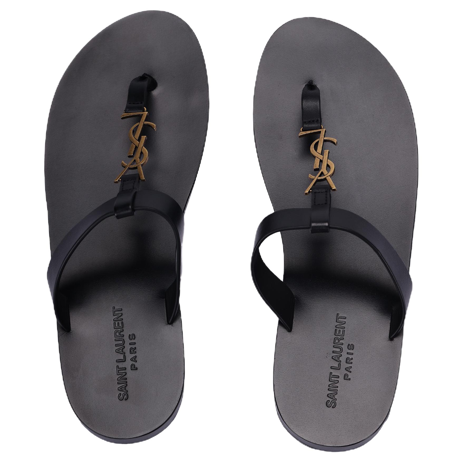 SAINT LAURENT Cassandre Flip Flops Men's Black