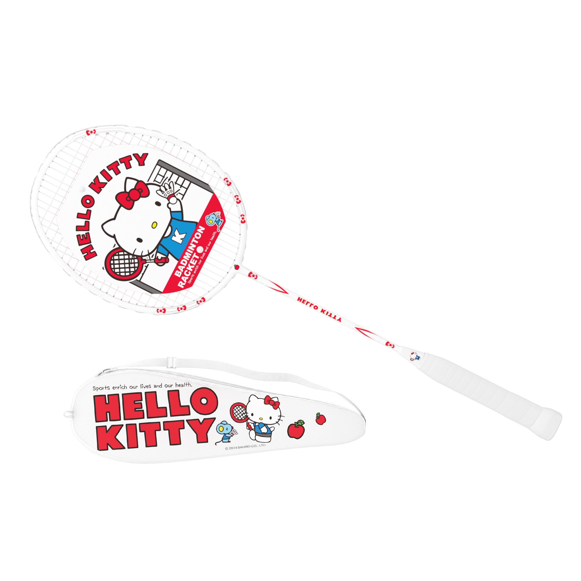 Sanrio Hello Kitty Full Carbon Badminton Rackets Offensive Type Heavy Head, Stiff Shaft Entry level Unisex White Red
