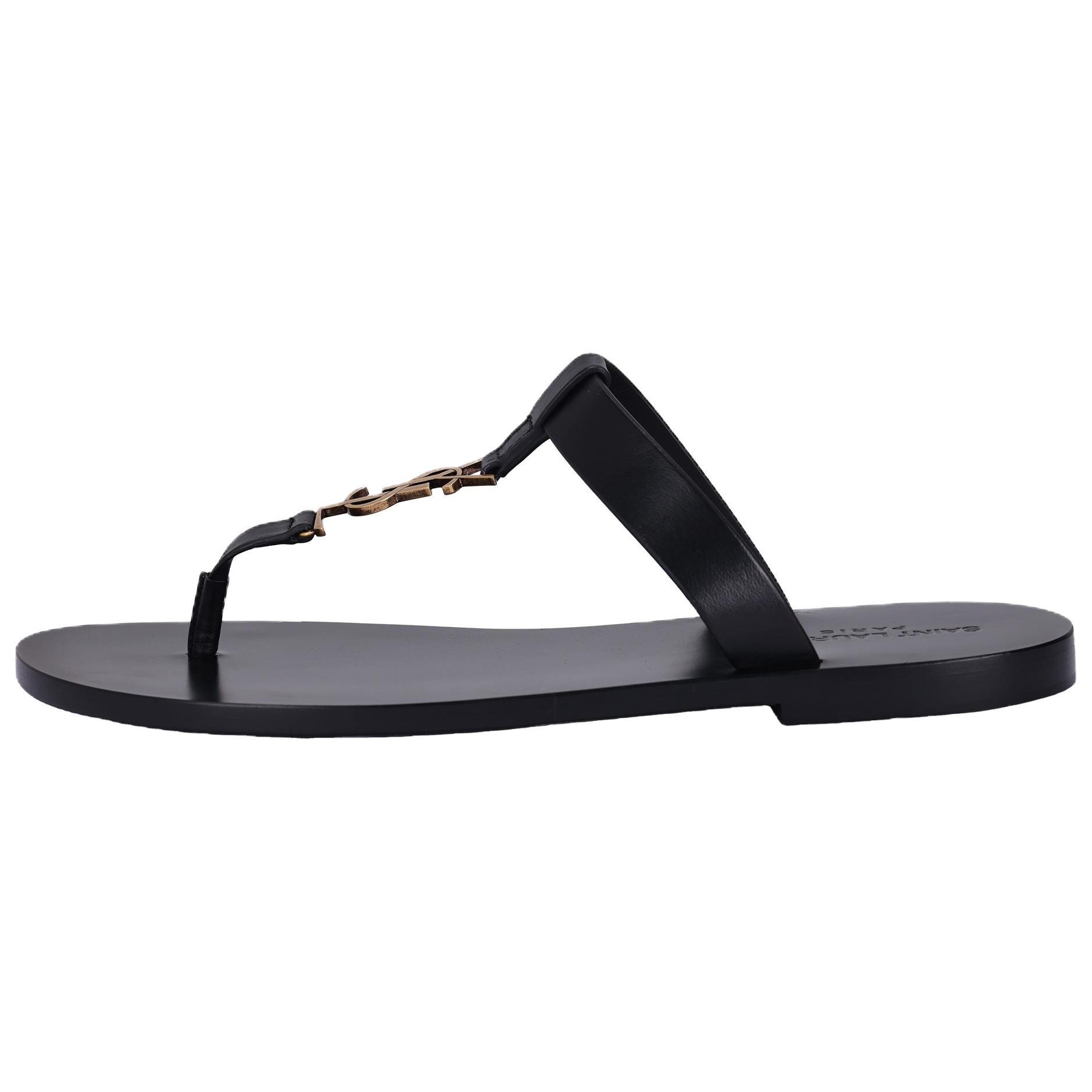 SAINT LAURENT Cassandre Flip Flops Men's Black