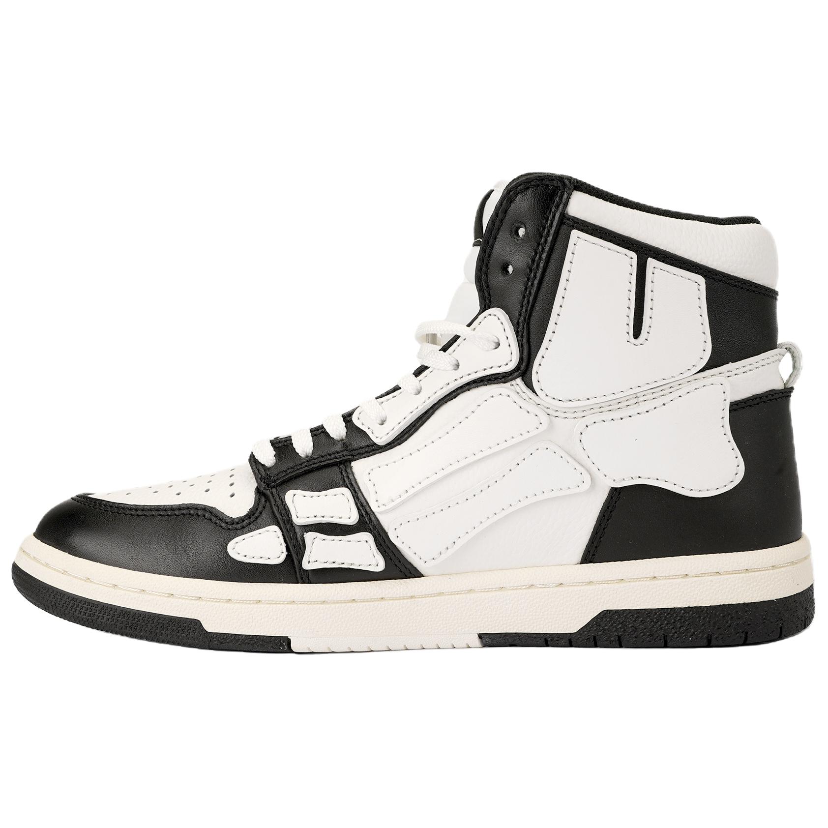 AMIRI Skel Top Leather Lace Up High top Stylish Skateboarding Shoes Men's White Black