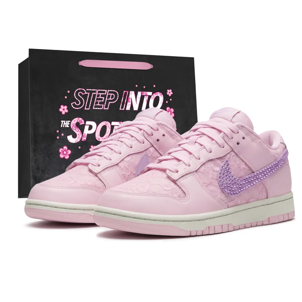 Nike Dunk Crimson Sakura With Snow Abrasion Resistant Abrasion Resistant Low top Skateboard Shoes Women's Pink Purple