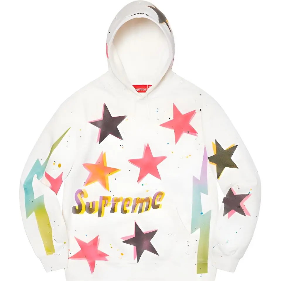 Supreme Week 1 Gonz Stars Hooded Sweatshirt Stars Pattern Fall Hooded Fleece Lined American Trendy Sweatshirt Unisex