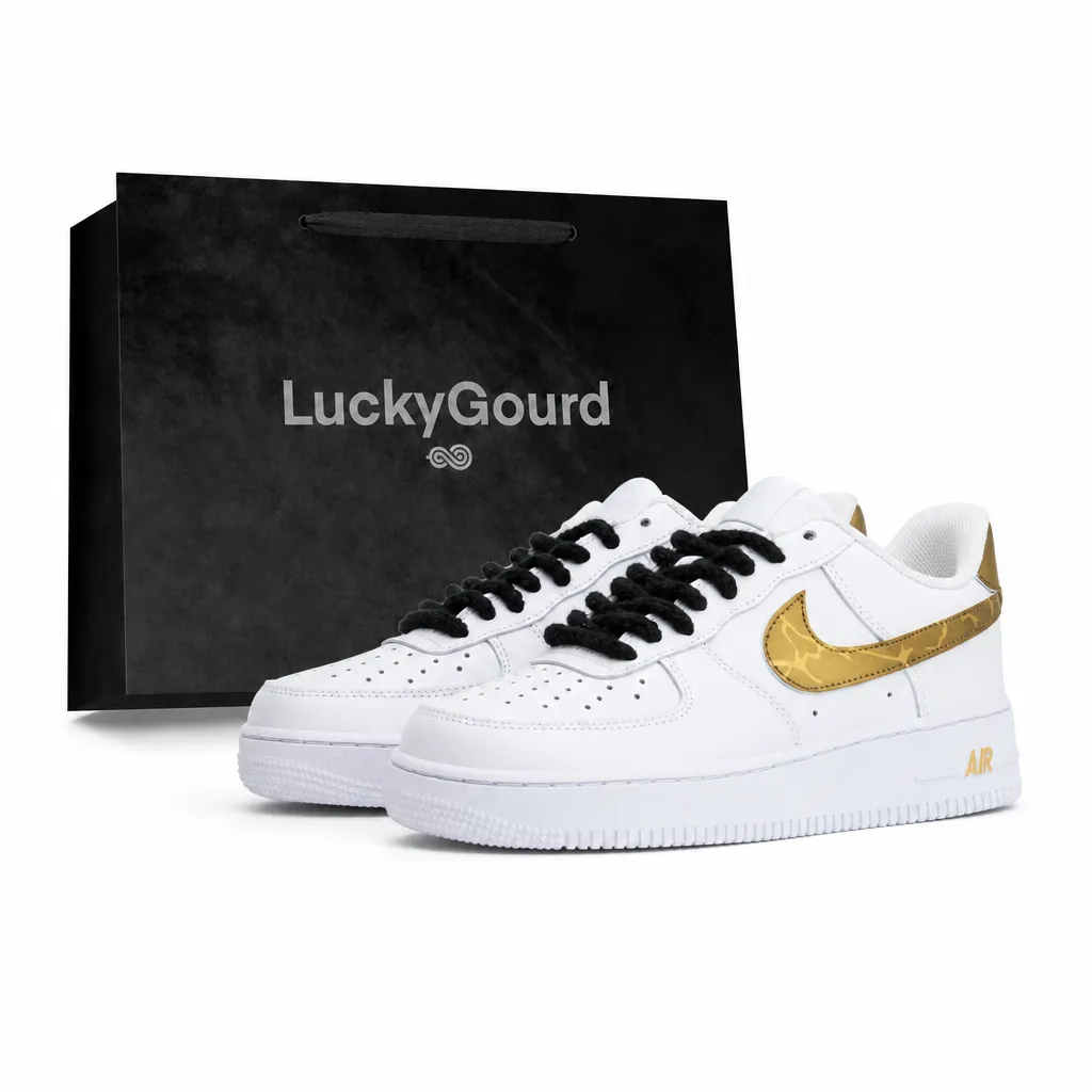 Nike Air Force 1 Golden Glow Cushioning Low top Skateboard Shoes Unisex White Gold