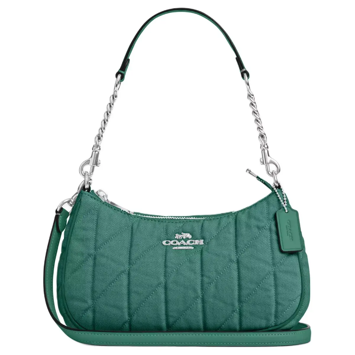 COACH Teri Denim Handbag, Shoulder Bag Medium Women's Ivy & Green
