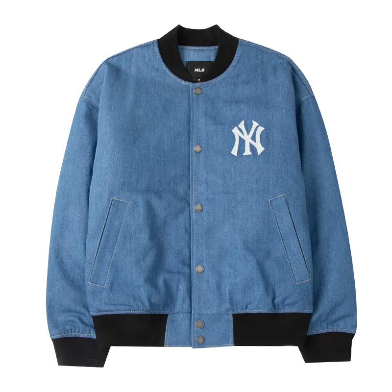 MLB New York Yankees Denim Jackets Unisex Blue Stand Collar Moderate
