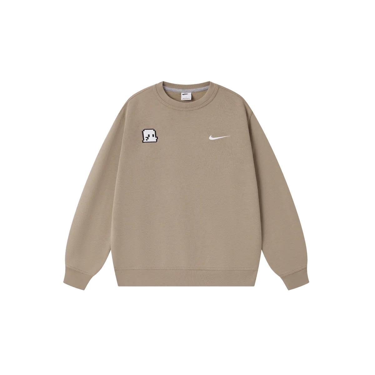 Nike Halloween Ghost Embroidery Fuse Beads Pixel Style Fleece Lined Athleisure Pullover Shirt With Long Sleeves