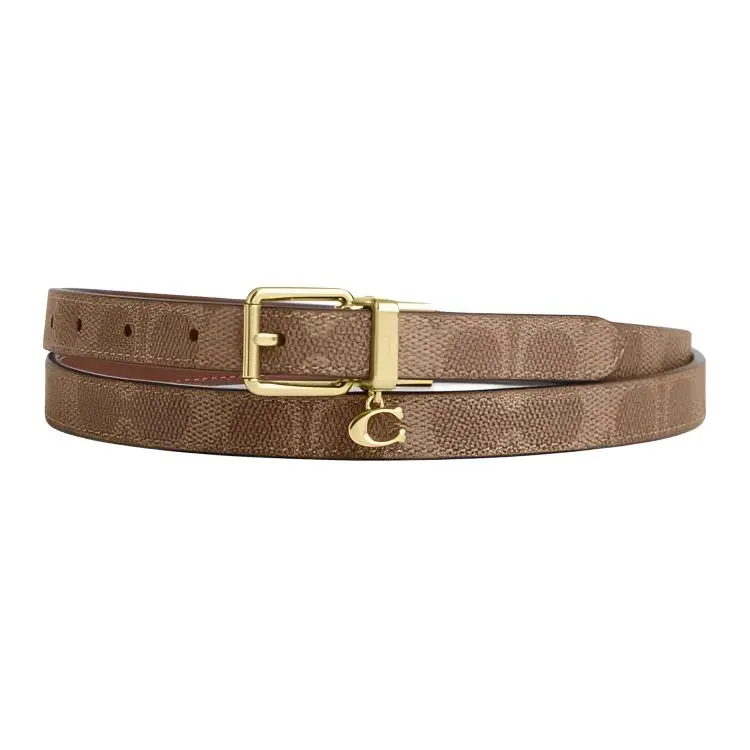 COACH Leather Belts Women's Brown Yellow Width 1.8cm