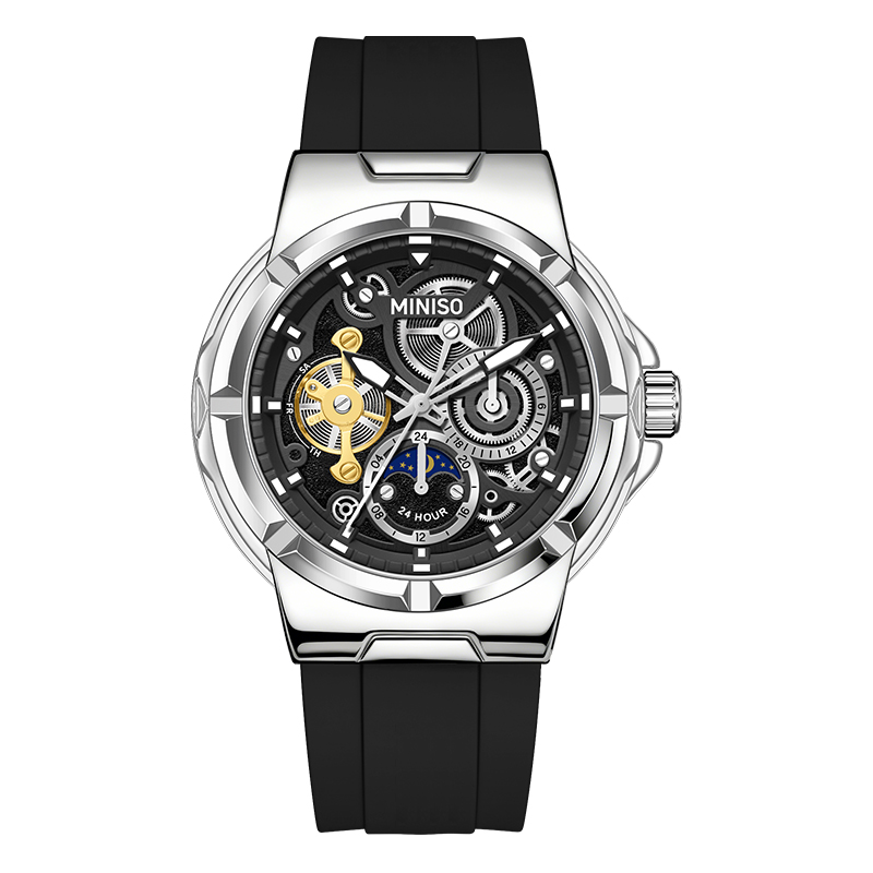 Universal quartz rubber mechanical double-sided fashionable trend high quality watch strap for leisure, men's watch, black dial, waterproof calendar, quartz mechanism