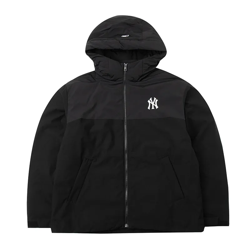 MLB New York Yankees MEGA LOGO BLOCK HOOD PARKA MID SHORT DOWN JKT Down Jacket Unisex Black