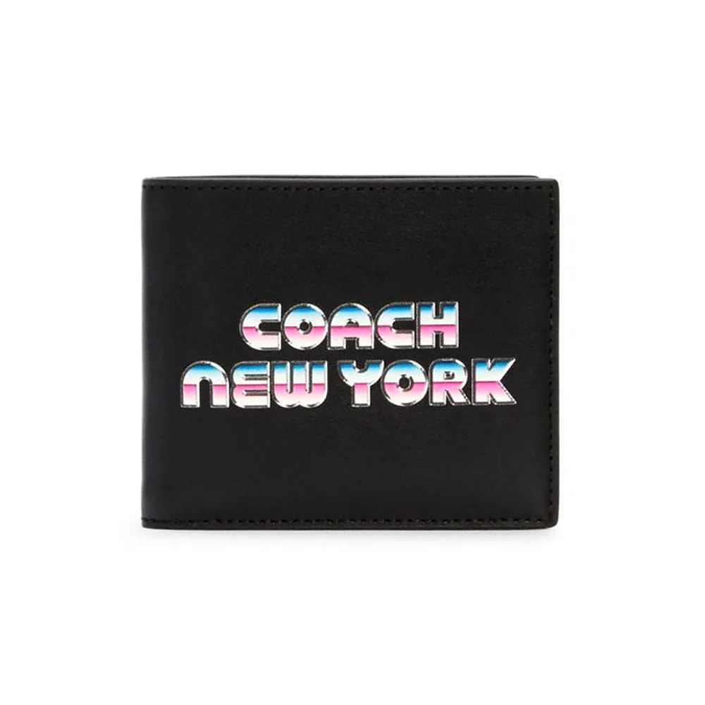 COACH Billfold Wallet Cow Leather Clutch Card Holder Wallets Medium Unisex Black