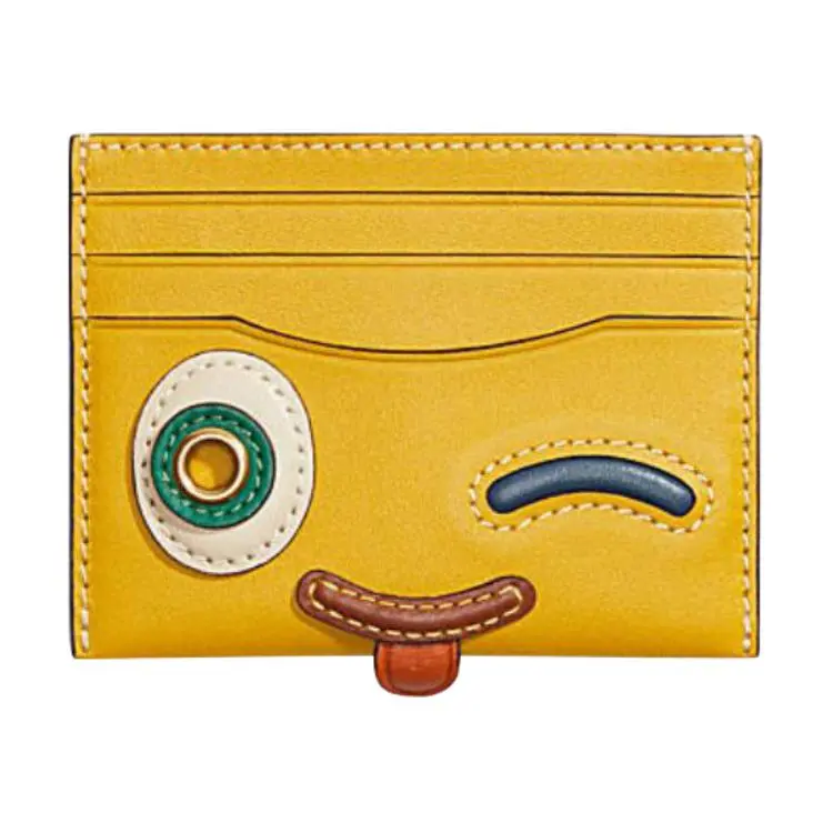 COACH Card Case Cow Leather Coin Purse, Card Holder Mini Women's Canary Yellow