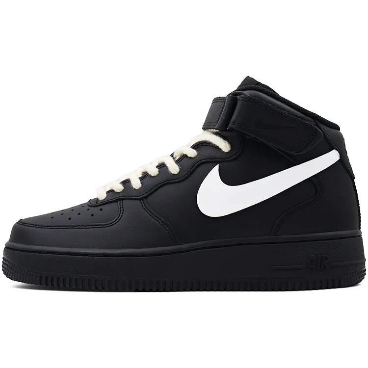 Nike Air Force 1 Slip Resistant Abrasion Resistant Mid top Skateboard Shoes Unisex Black White