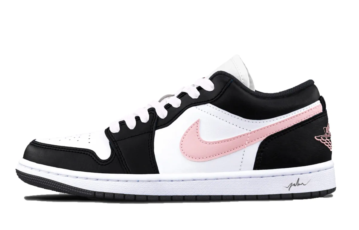Jordan Air Jordan 1 Black Pink Toes Cushioning, Wear Resistant Low top Vintage Basketball Shoes Unisex Pink