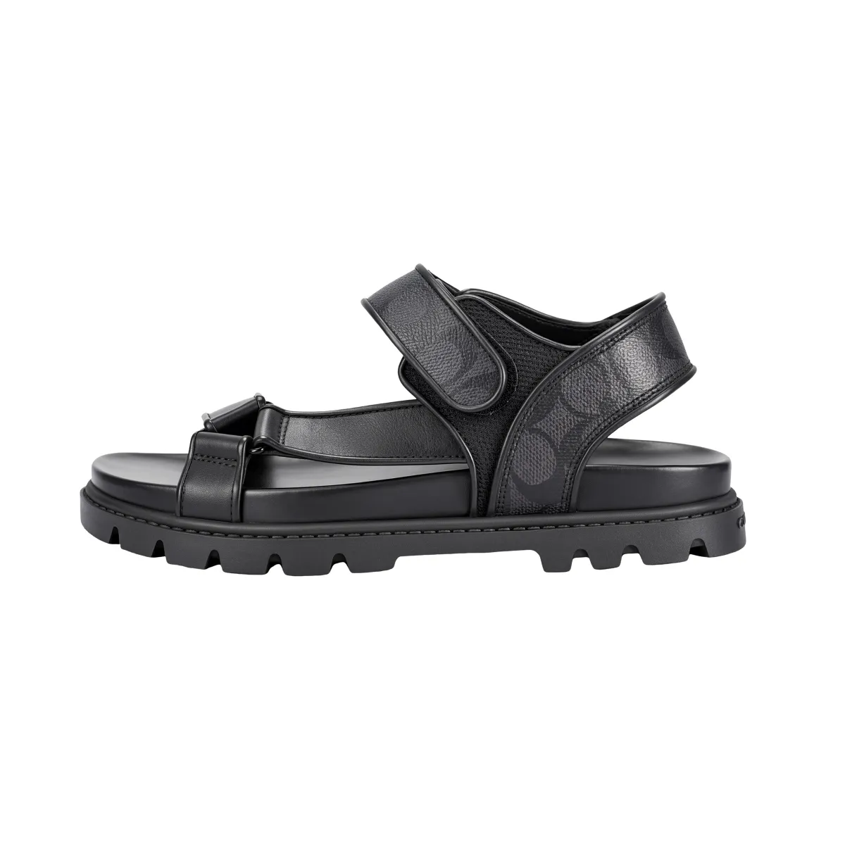 COACH Signature Leather One Strap Sandals Men's Black