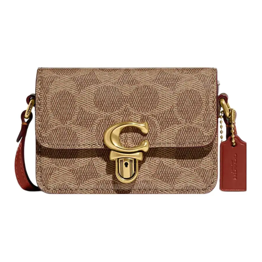 COACH Studio Iconic Patent Leather With Refined Calfskin Crossbody Bags Mini Women's Tan