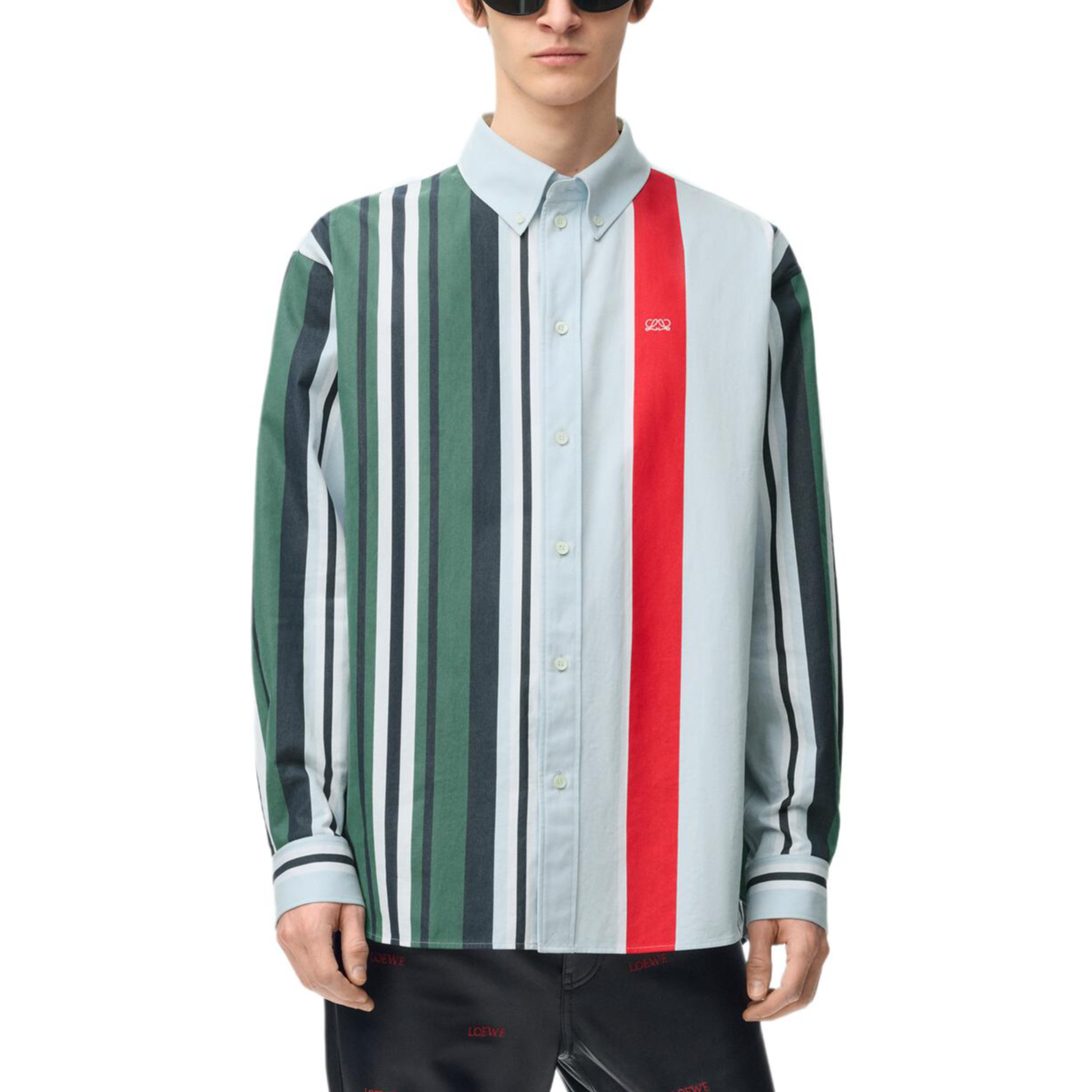 Мужская рубашка LOEWE SS26 Precollection (сине-белая в полоску) — фото 2