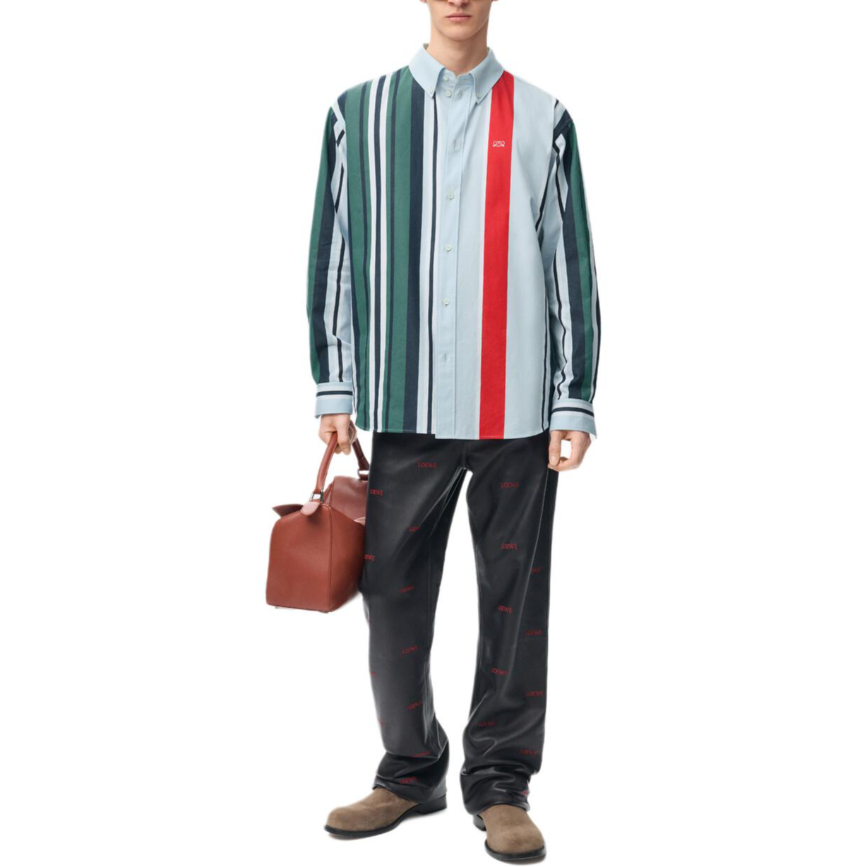 Мужская рубашка LOEWE SS26 Precollection (сине-белая в полоску) — фото 4