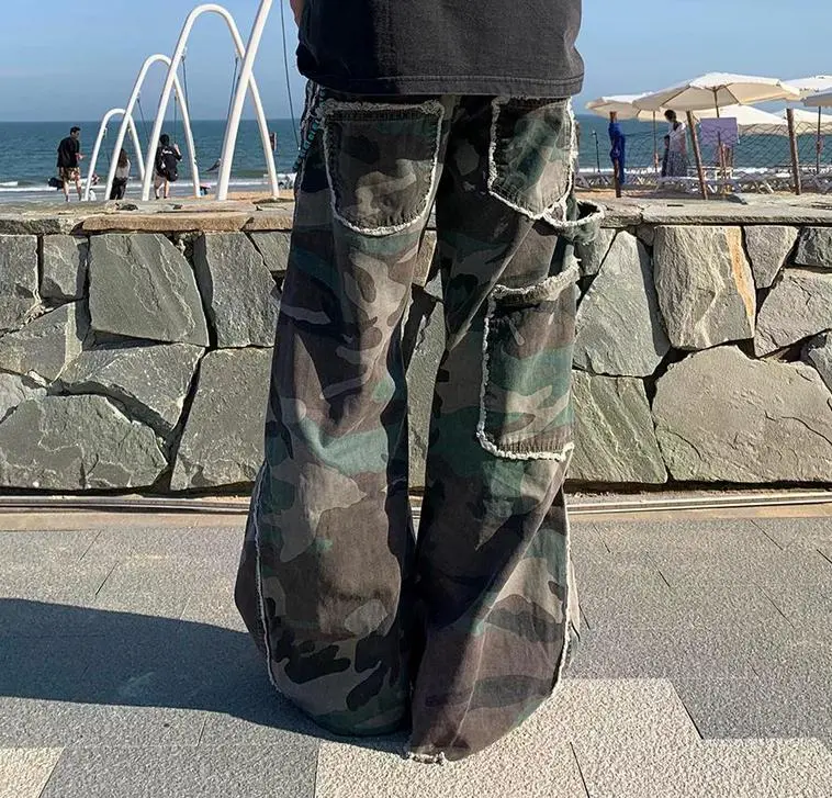 ENPofficial Весна And Осенний Джинсы Свободный крой Повседневный Широкие штаны С обтрепанным краем Дизайн Cleanfit Штаны Унисекс