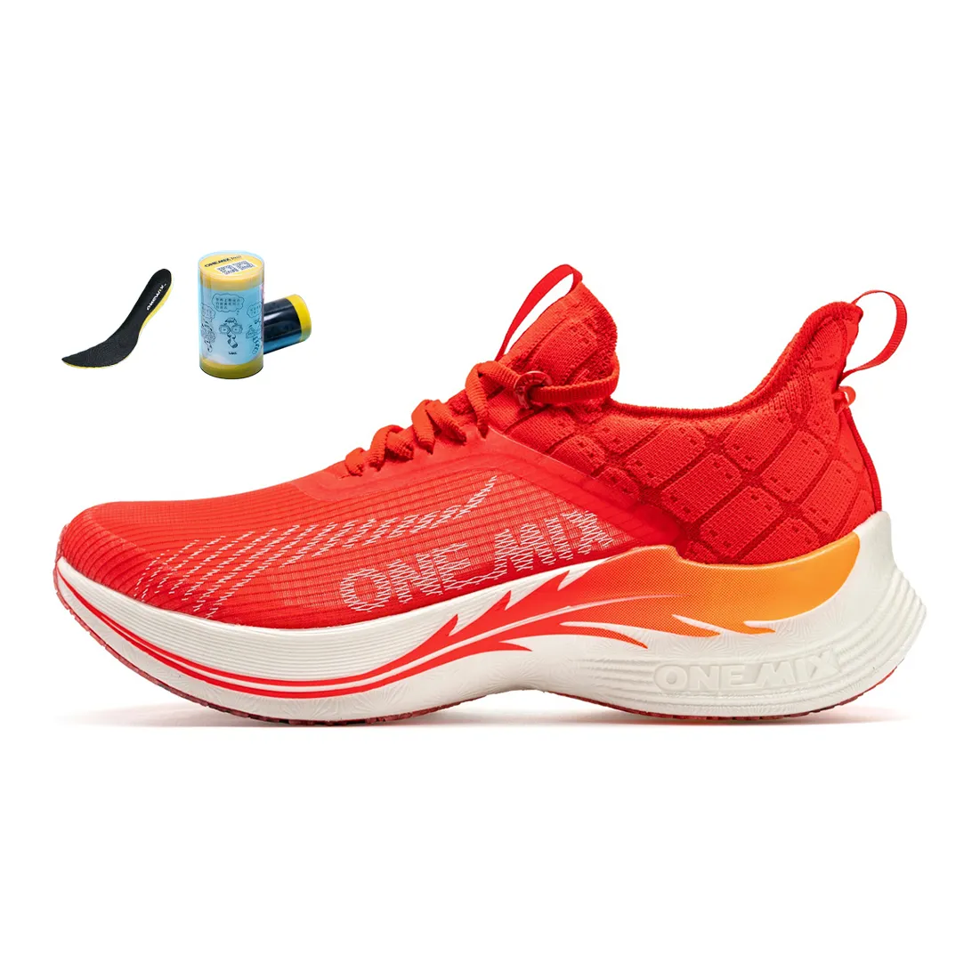 ONEMIX Light Nails Cushioned Slip Resistant Low Top Marathon Running Shoes Unisex Energetic Red