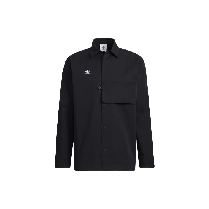 adidas originals Solid Color Buckle Lapel Long Sleeves Shirt Black