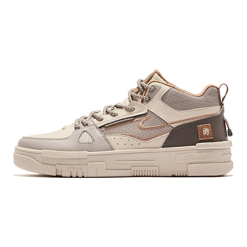 Erke Decisive Courage Anti Slip Wear Resistant Mid Top Skateboard Shoes Men
s Brown Gray