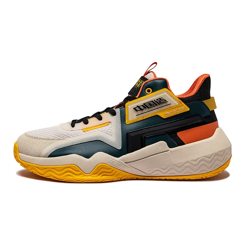 Erke Trendy Eco-Friendly Fashion Wear-Resistant Rebound Cushioning Lightweight Low-Top Basketball Shoes Linen Yellow