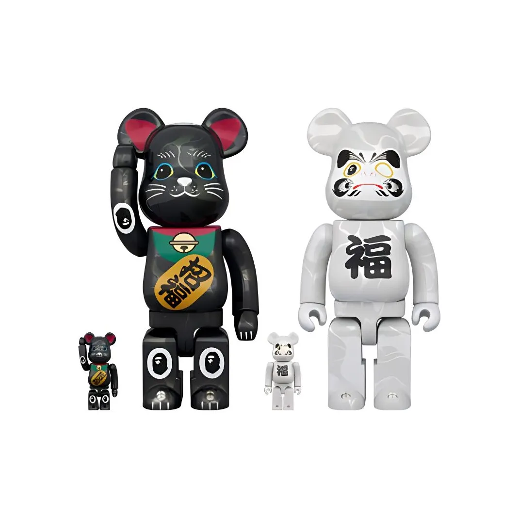 Bearbrick Bape R Maneki Neko Black Plated / Daruma White Of 4