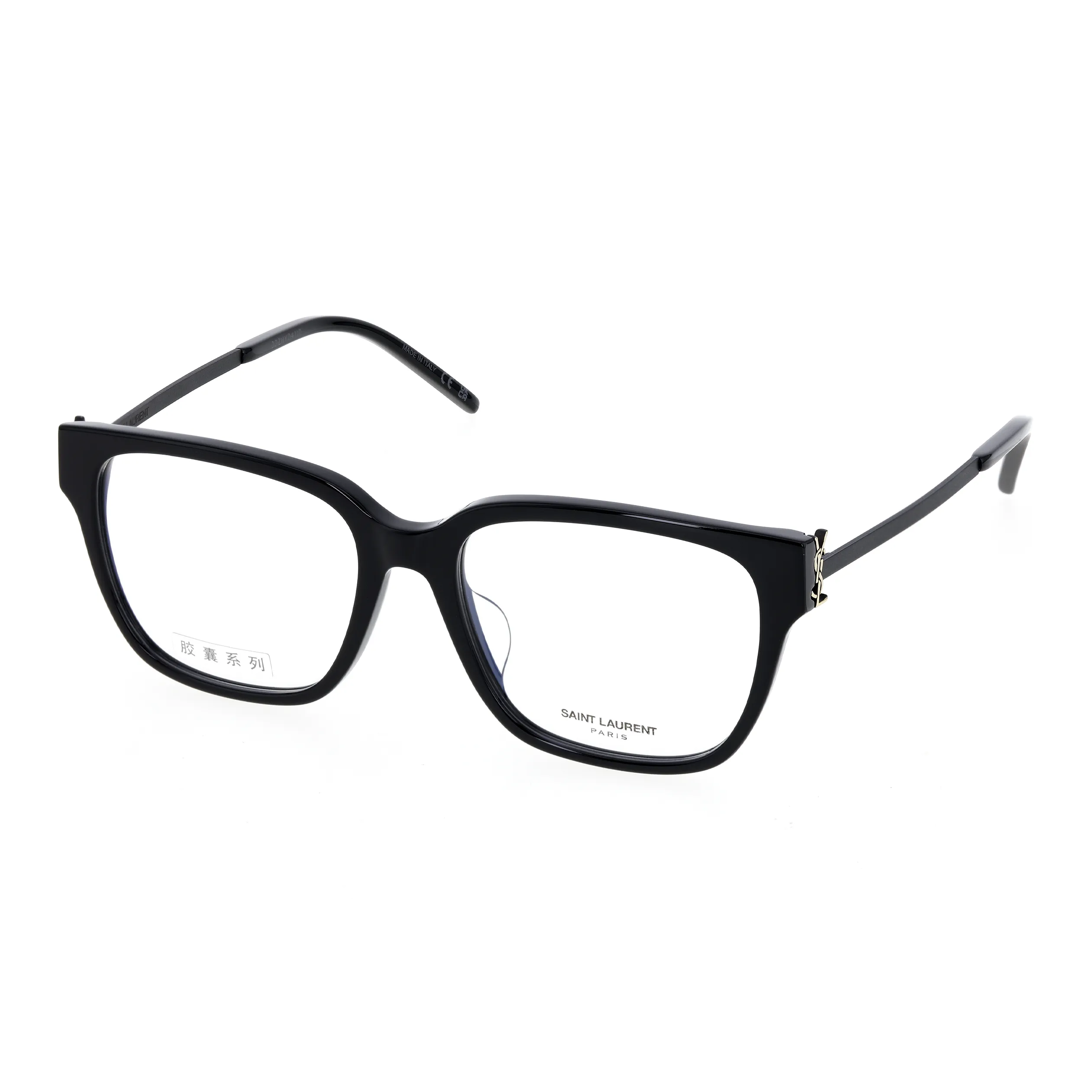 SAINT LAURENT Capsule Plate Frame Square Eyeglass Frames Women's Black With Gold Logo