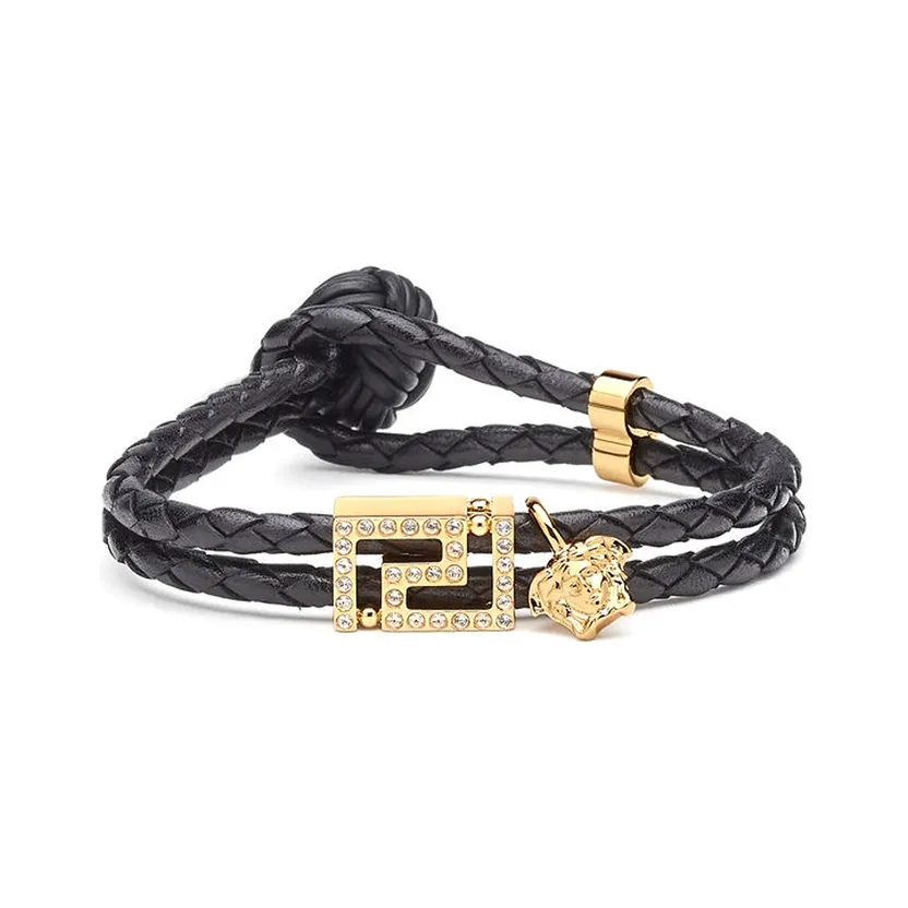 VERSACE Black Leather Bracelet
