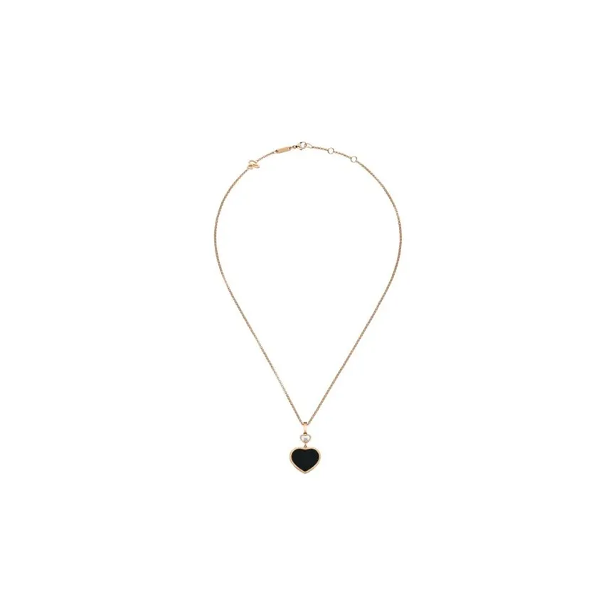 Chopard 18kt Rose Gold Happy Hearts Onyx And Diamond Pendant Necklace