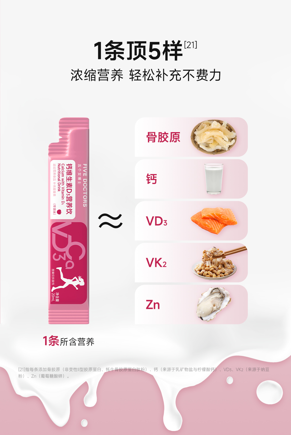 【Livraison directe de Hong Kong】 Cinq Docteurs Femmes Calcium Liquide 3 boîtes/30 sachets + 2 sachets offerts Convient aux femmes enceintes et allaitantes Double source de calcium haute absorption
