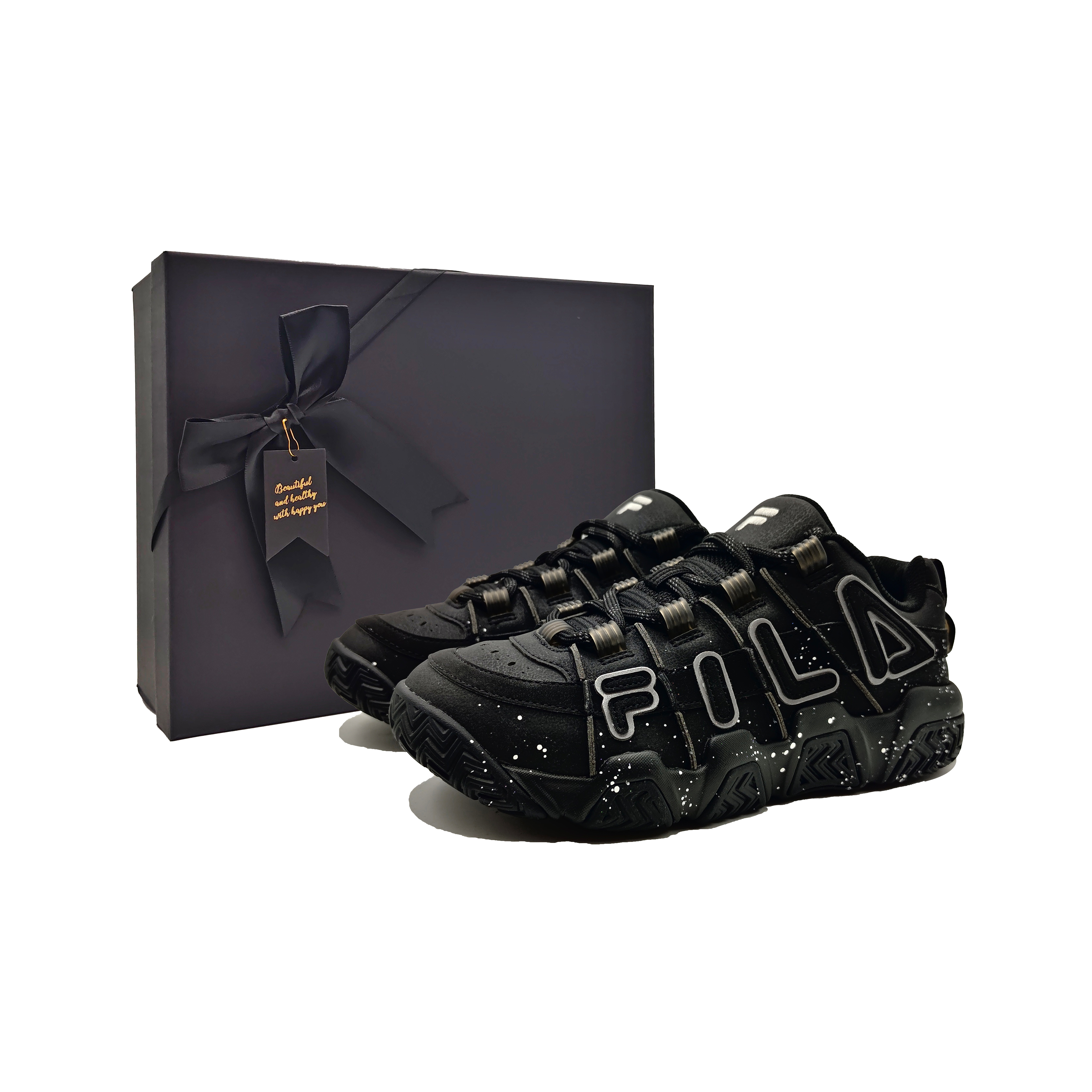 FILA FUSION Slip Resistant Abrasion Resistant Low top Vintage Basketball Shoes Men’s Black