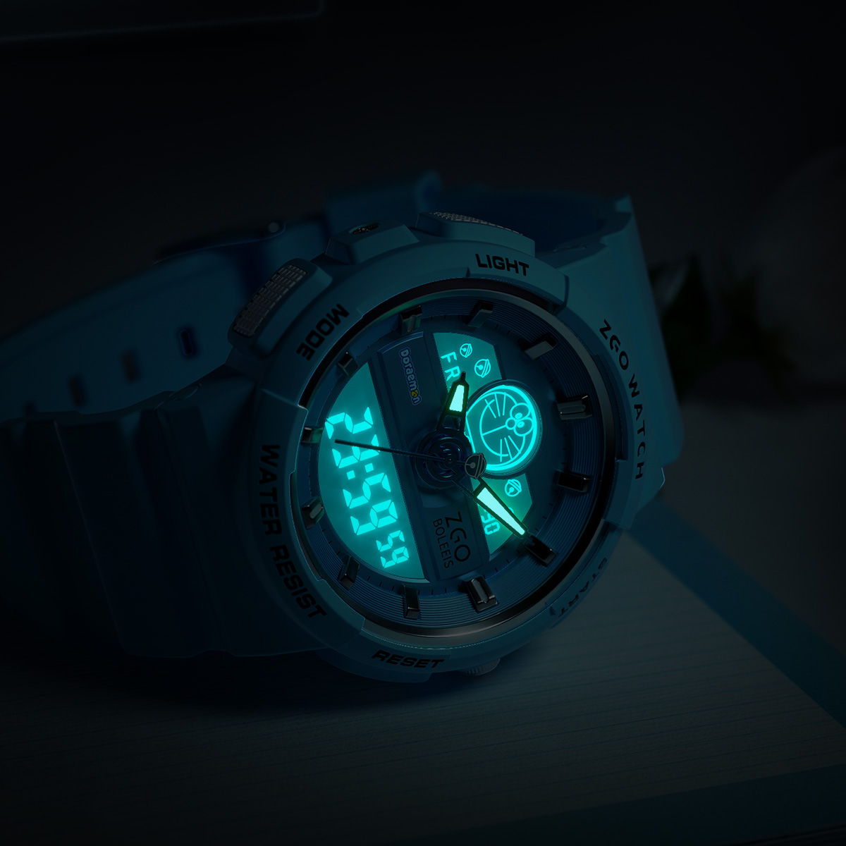 Authentic ZGO x Clearance Doraemon co-branded sports watch for junior and senior high school students, attractive and cute, simple casual versatile gift box version, electronic movement, domestic brand, unisex model, pink dial, 50 meters water resistant