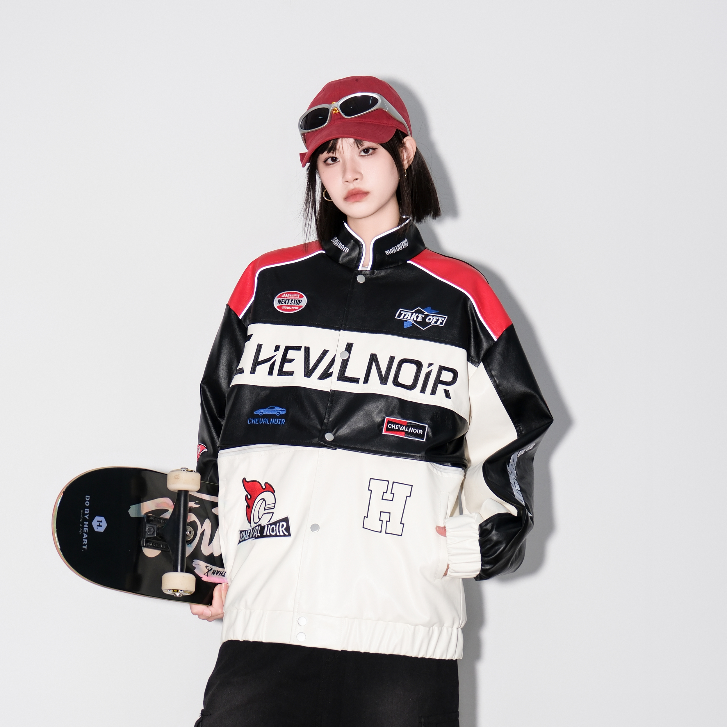 CHEVAL NOIR American pilot jacket, motorcycle trendy rider handsome racing jacket leather coat, unisex model