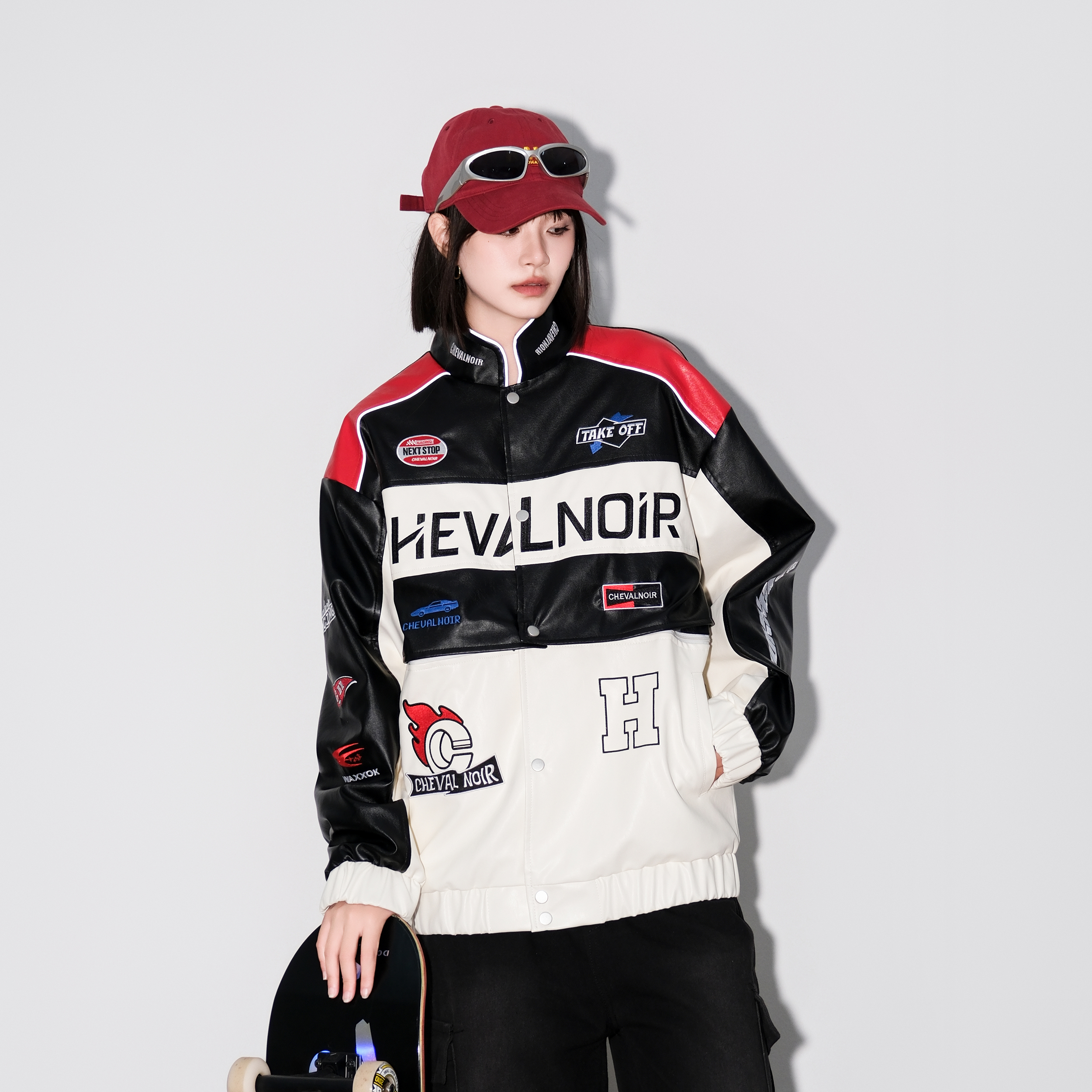 CHEVAL NOIR American pilot jacket, motorcycle trendy rider handsome racing jacket leather coat, unisex model