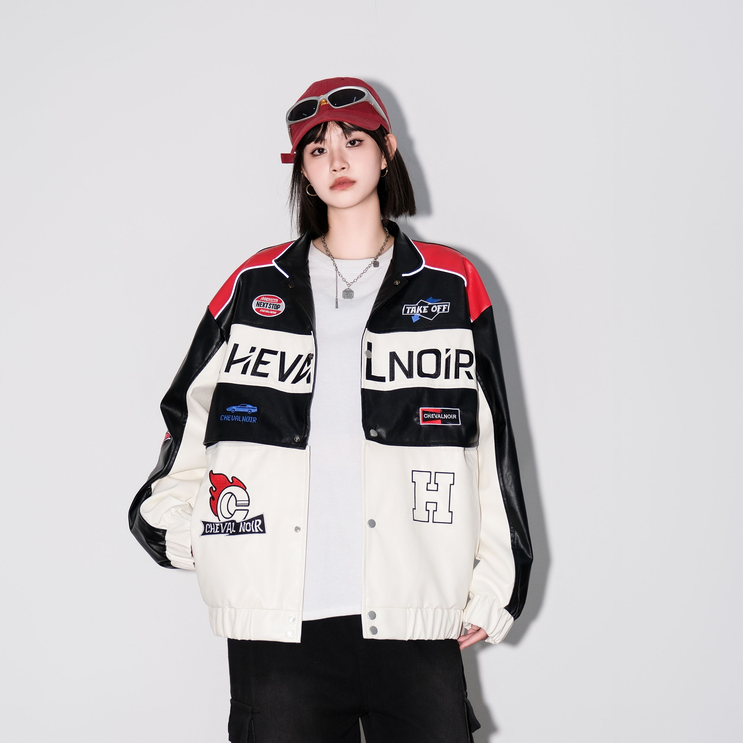 CHEVAL NOIR American pilot jacket, motorcycle trendy rider handsome racing jacket leather coat, unisex model