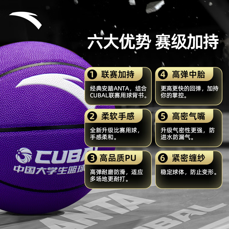 Anta x CUBAL China Mainland Version Pu Basketball Purple Size 7/5 Size Training