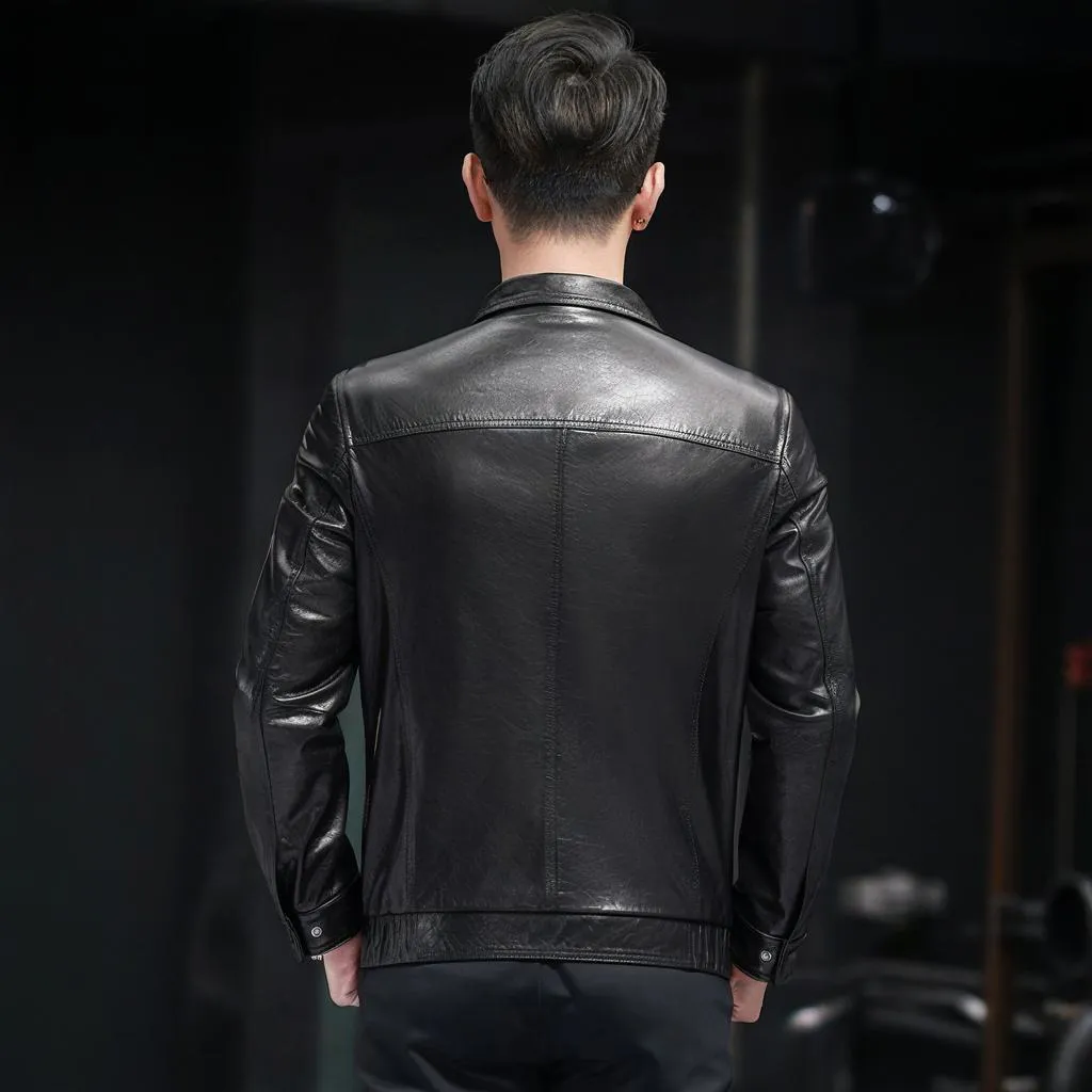 Devanro Genuine Leather Jacket Men's Black