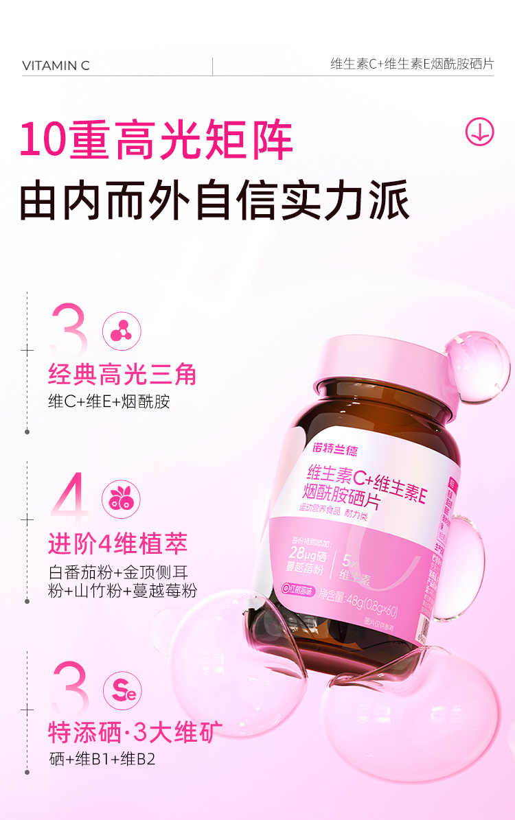 【Hong Kong Direct Mail】 Nootland VC+VE+Niacinamide+Selenium Tablets 60 Tablets Contains B1B2 Niacin Raspberry Flavor