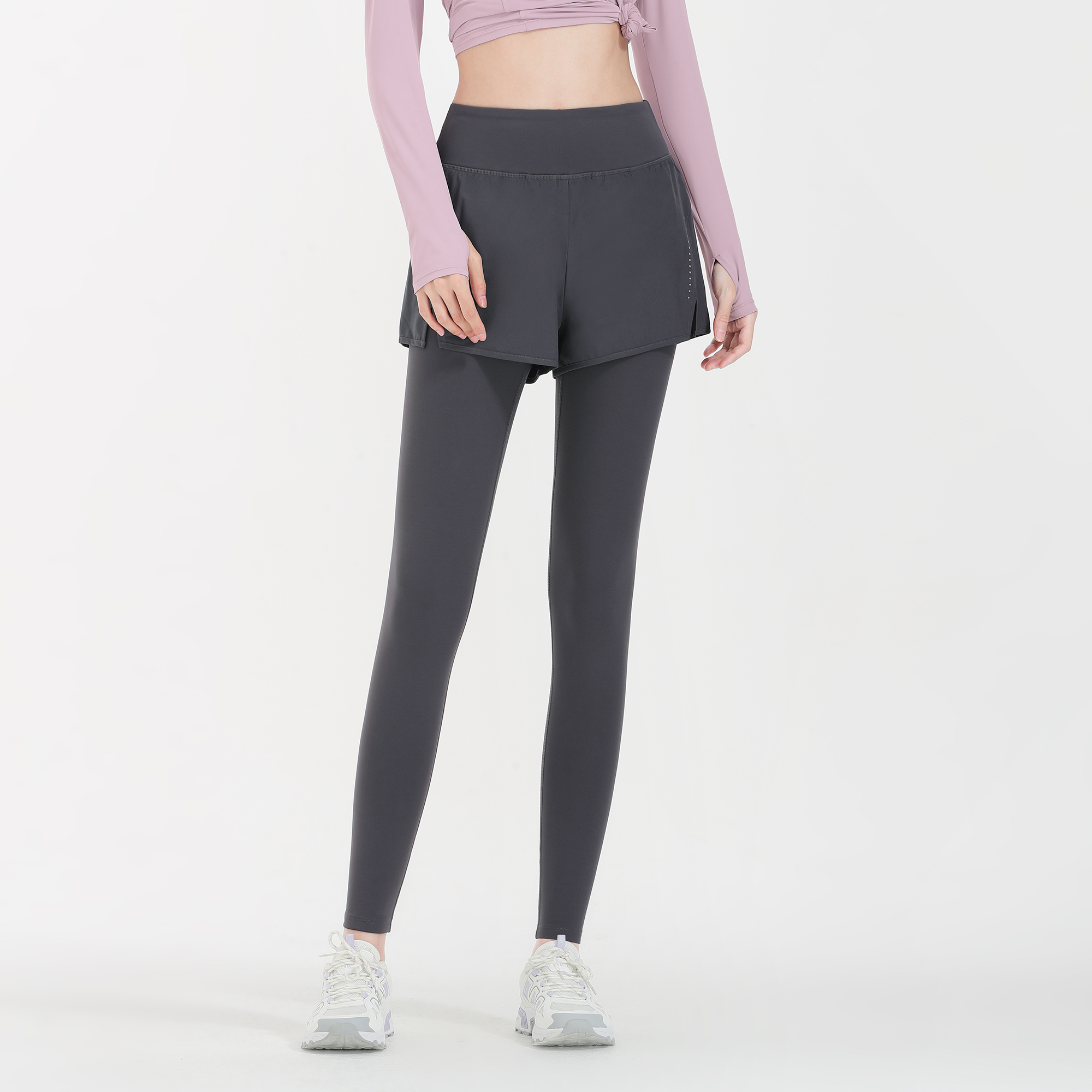 CAMEL Rising Stars Collection, Solid Color Mock Two Piece Fleece Lined Thermal High Rise Butt Lifting Fitness Yoga