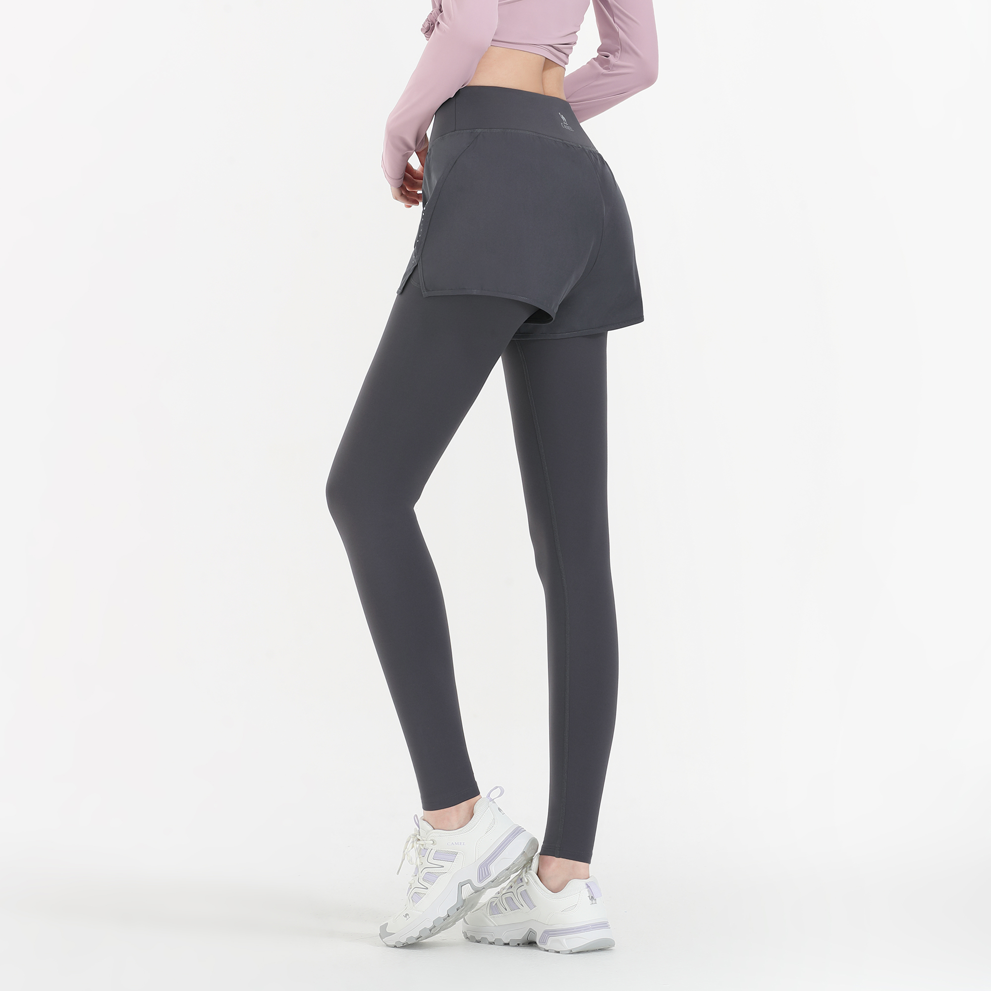 CAMEL Rising Stars Collection, Solid Color Mock Two Piece Fleece Lined Thermal High Rise Butt Lifting Fitness Yoga