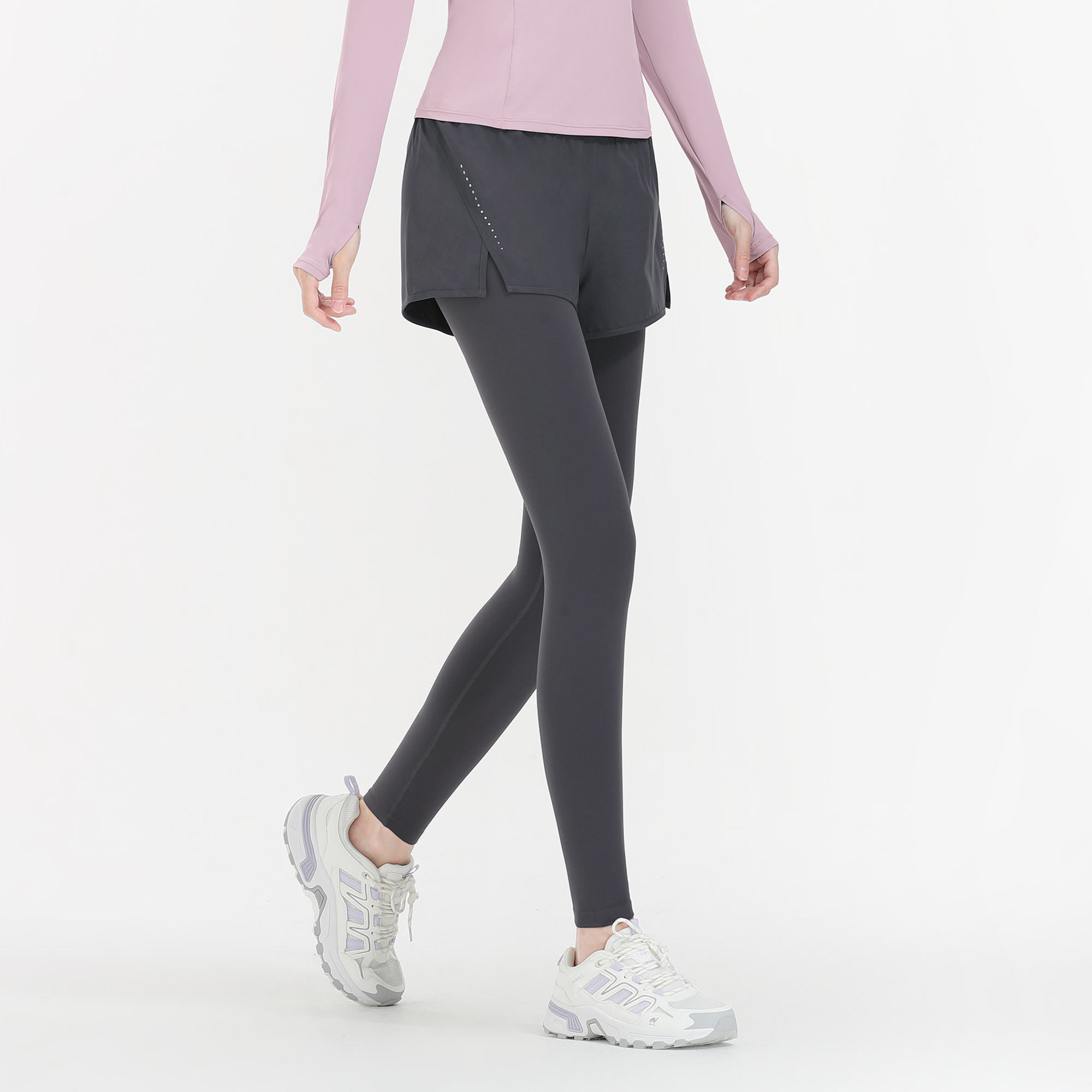 CAMEL Rising Stars Collection, Solid Color Mock Two Piece Fleece Lined Thermal High Rise Butt Lifting Fitness Yoga