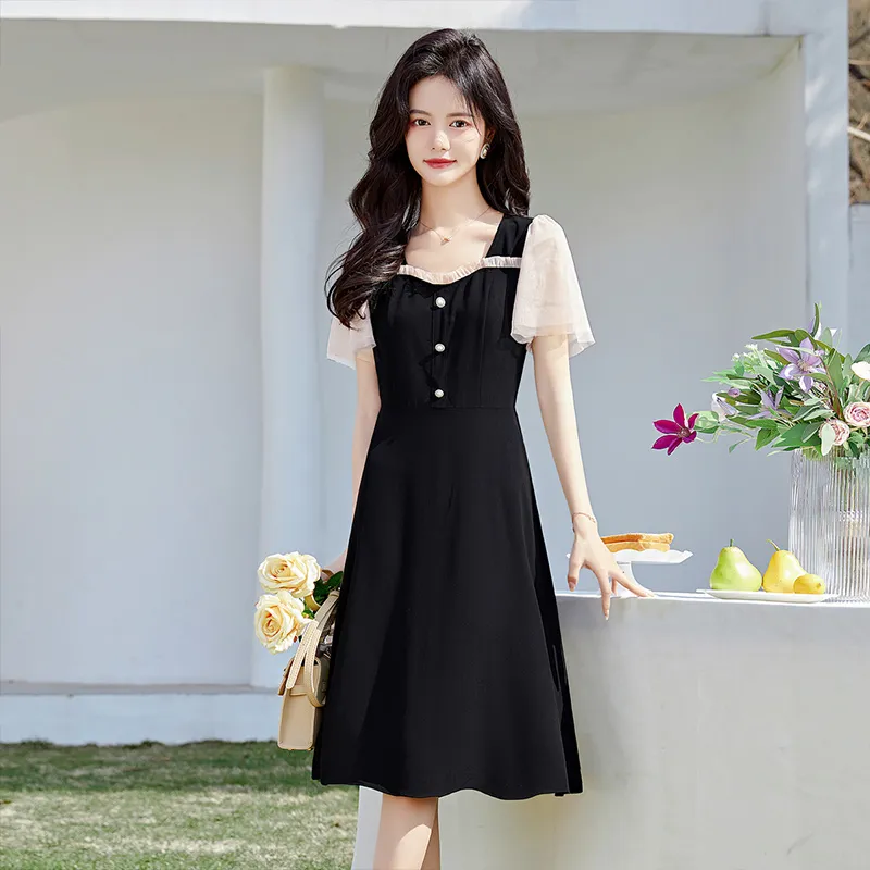 Cypress House Short Sleeved Dress Women's Black & Beige