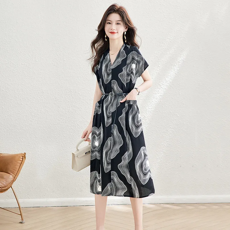 Cypress House Short Sleeved Dress Women's Black With White Stripes
